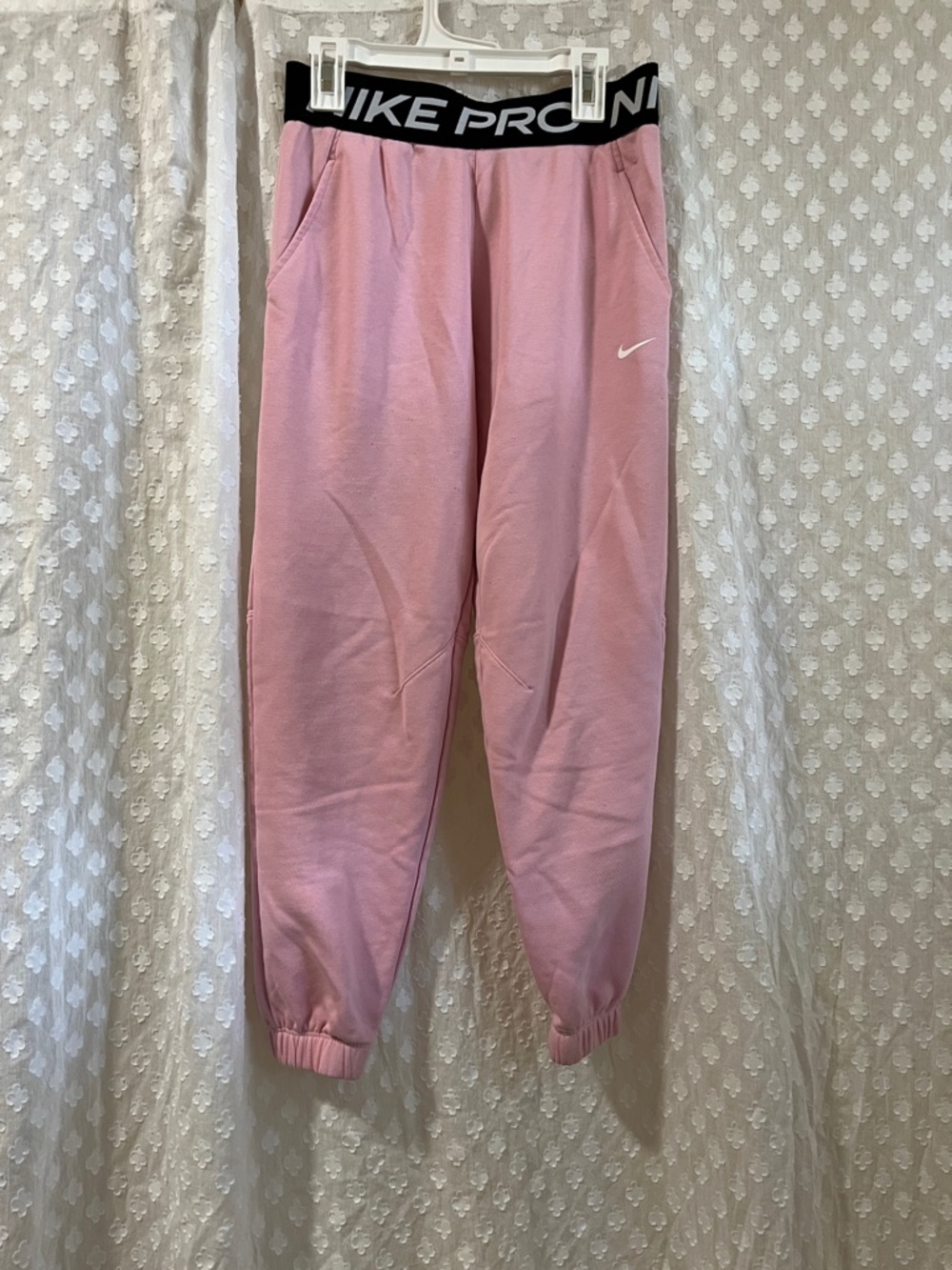 Nike Pink Fleece Jogger Pants with Black Logo Waistband Nike pro